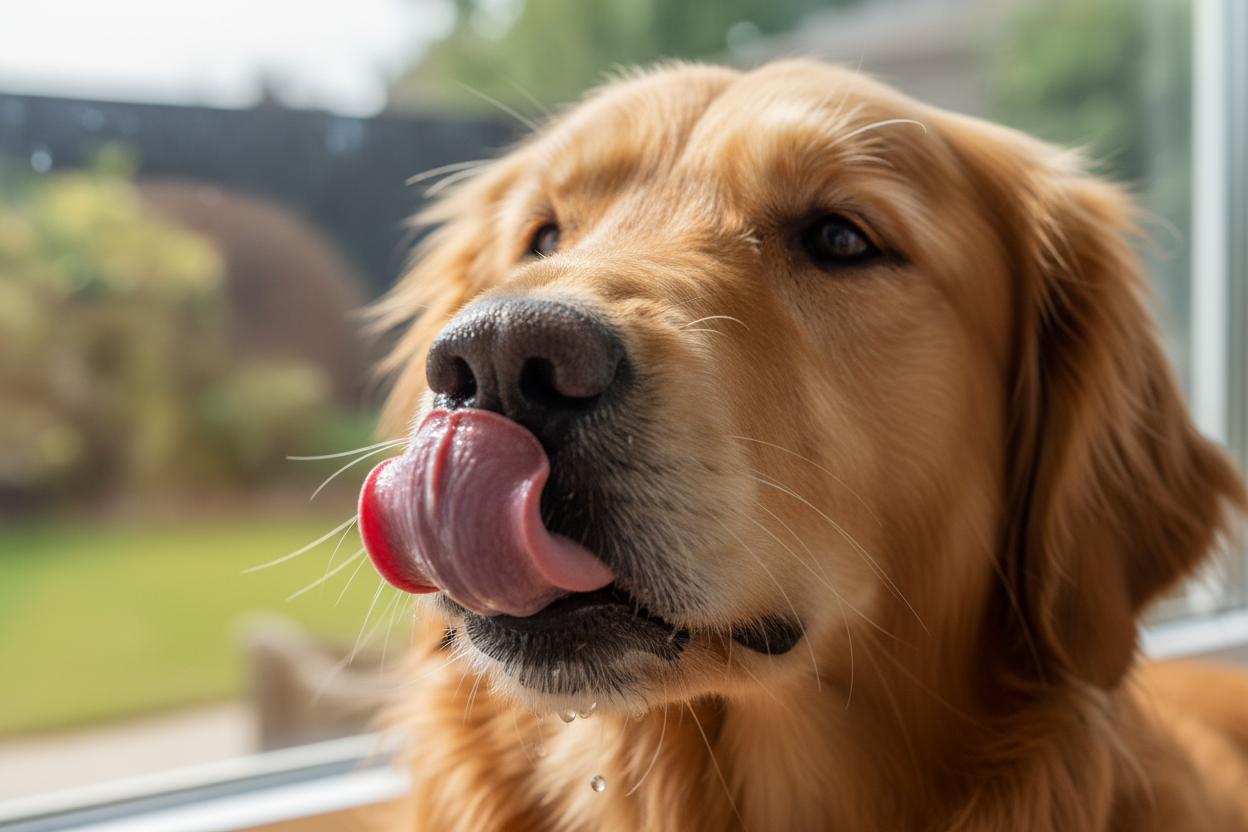 dog licking lips