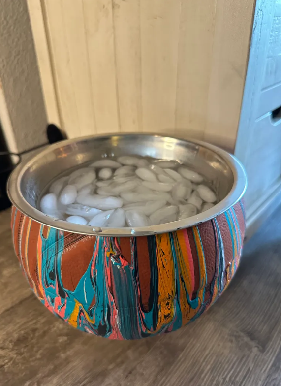 Upcycled Basketball Spurs Dog Bowl - Hand painted