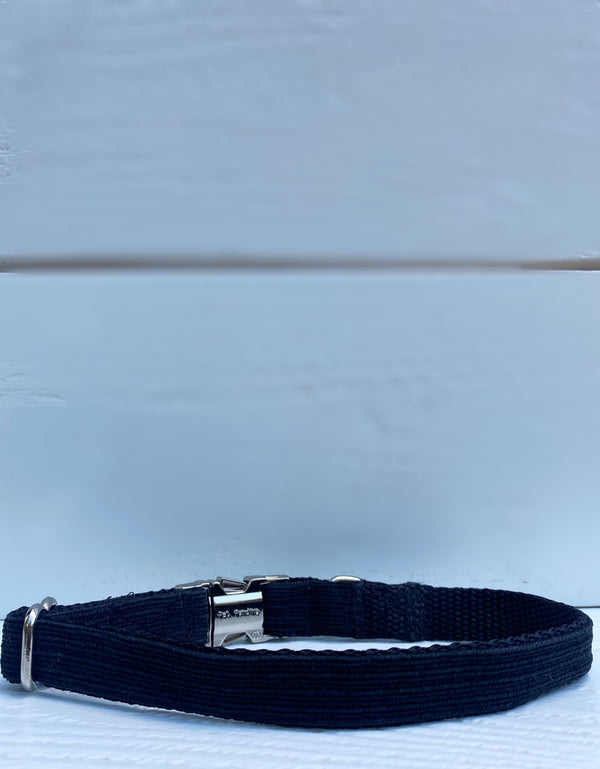 black corduroy dog collar for small dogs with silver side-release buckle handmade