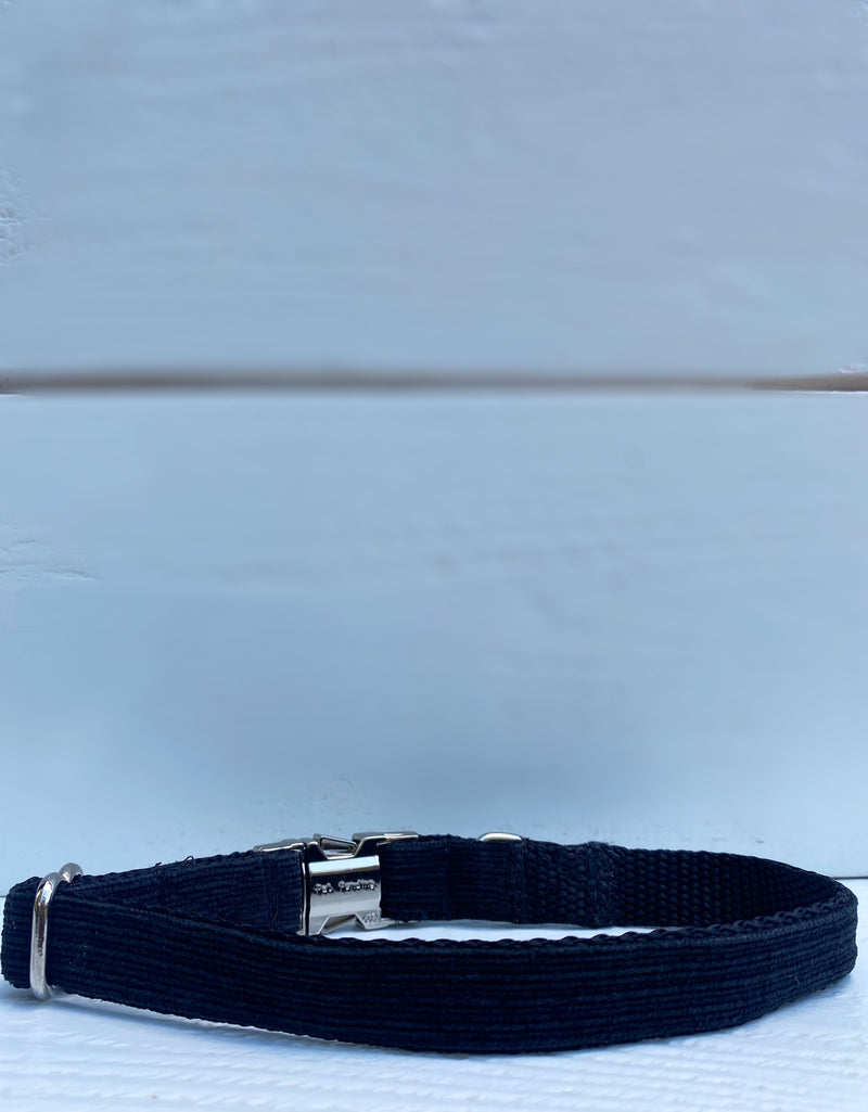black corduroy dog collar for small dogs with silver side-release buckle handmade