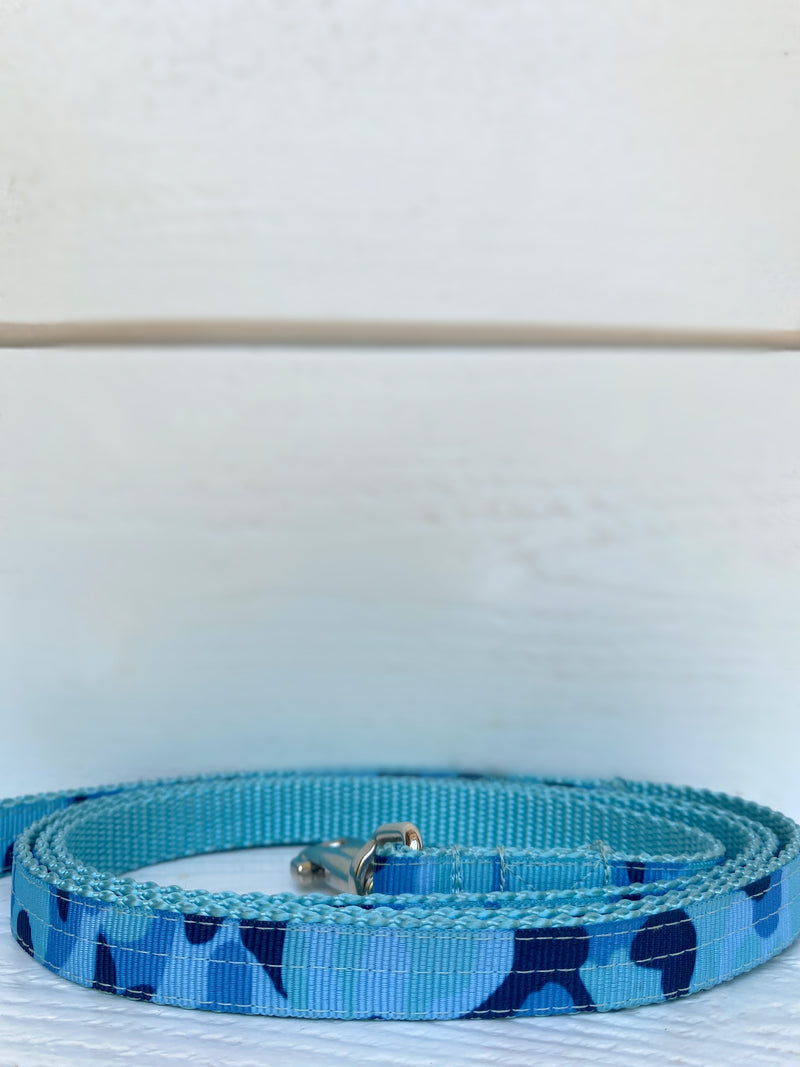 blue camo small dog leash handmade in Austin Texas
