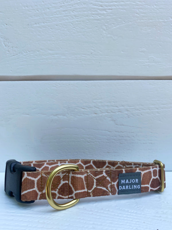 giraffe print dog collar with side-release black buckle made in Austin Texas