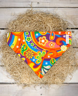 Hippie Flower Power Print Dog Bandana over the collar 