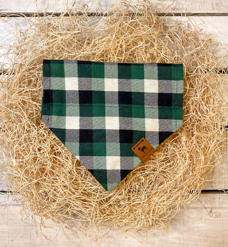 Green Plaid Flannel Over of the Collar Dog Bandana 