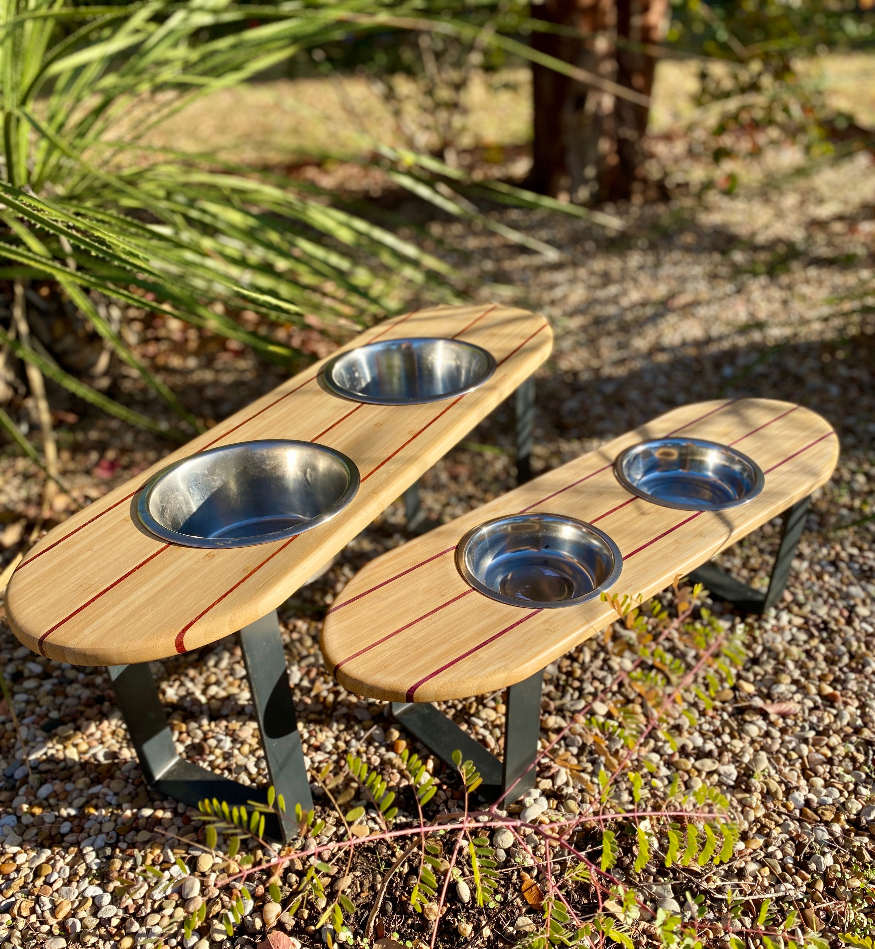 custom dog bowl holders, bamboo, handcrafted in Austin TX